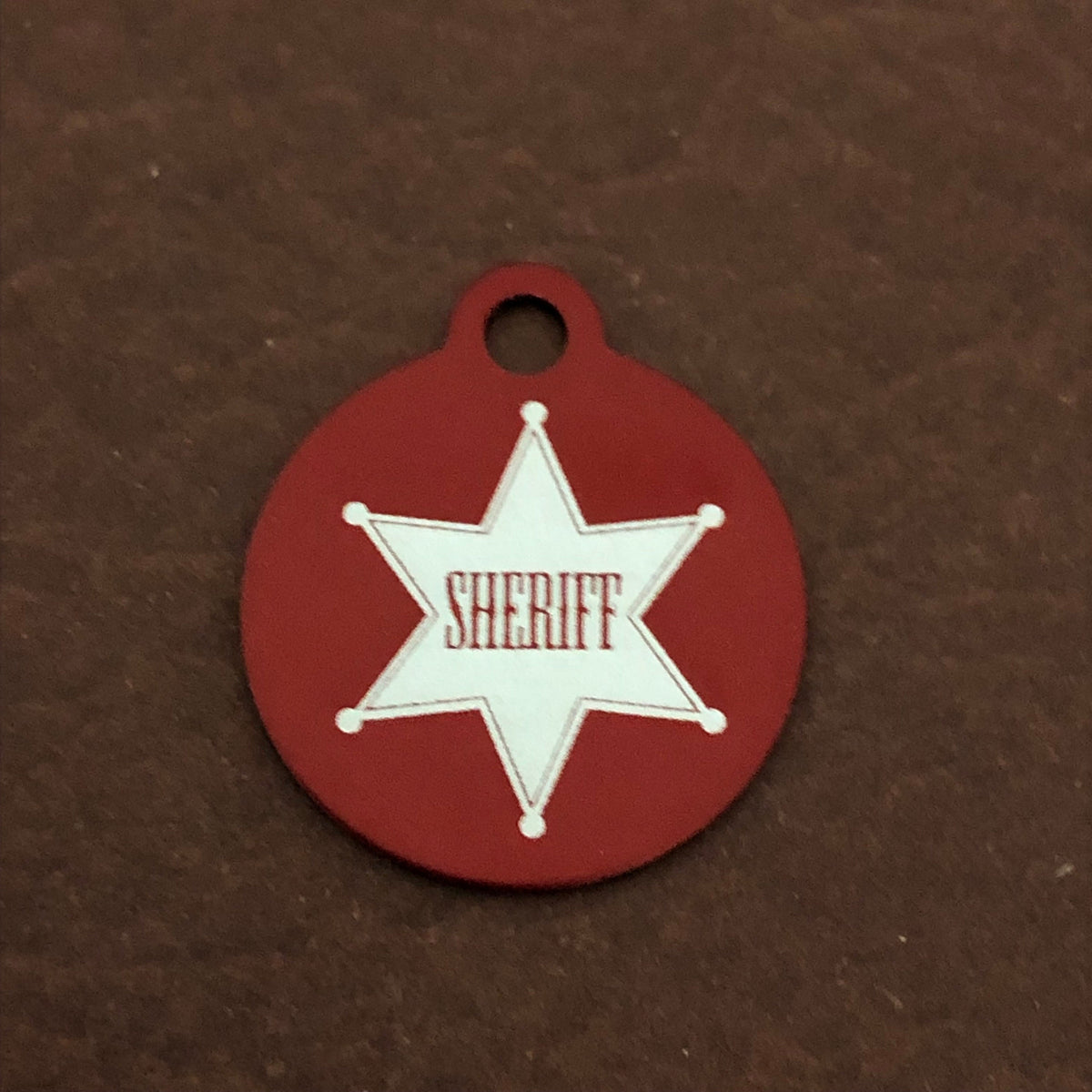 Sheriff, Sheriff Tag, Small Red Circle Aluminum Tag, Personalized Diamond Engraved Cat ID Dog ID Cat tag Dog Tag Pet Tags Id Tags SBSRC
