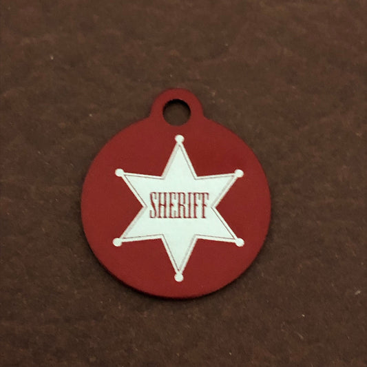 Sheriff, Sheriff Tag, Small Red Circle Aluminum Tag, Personalized Diamond Engraved Cat ID Dog ID Cat tag Dog Tag Pet Tags Id Tags SBSRC