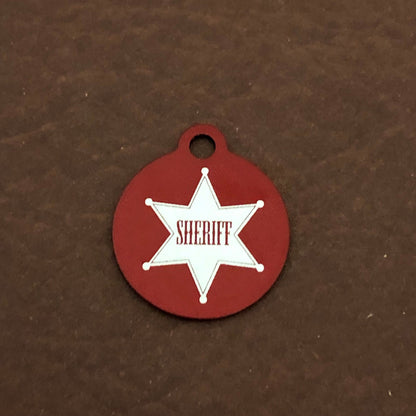 Sheriff, Sheriff Tag, Small Red Circle Aluminum Tag, Personalized Diamond Engraved Cat ID Dog ID Cat tag Dog Tag Pet Tags Id Tags SBSRC