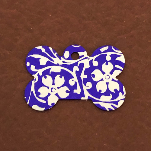 Ornate Floral Print Large Purple Bone, Personalized Aluminum Tag, Diamond Engraved, Dog Tag Cat Tag Small Animal Tag Kitty Tag Puppy OFPLPB