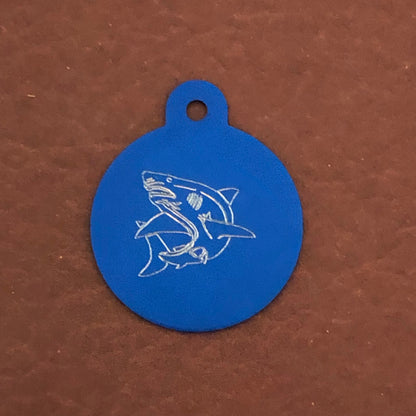 Shark, Large Circle Aluminum Tag Personalized Diamond Engraved, Dog Tag Cat Tag Perfect for Bags, Backpacks, Key Chains, Suitcases, CA6APLCT
