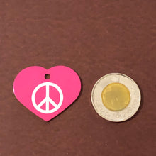 Load image into Gallery viewer, Peace Sign Large Pink Heart Personalized Aluminum Tag, Diamond Engraved, Key Chain, Keychain, For Lost Keys PSLPH