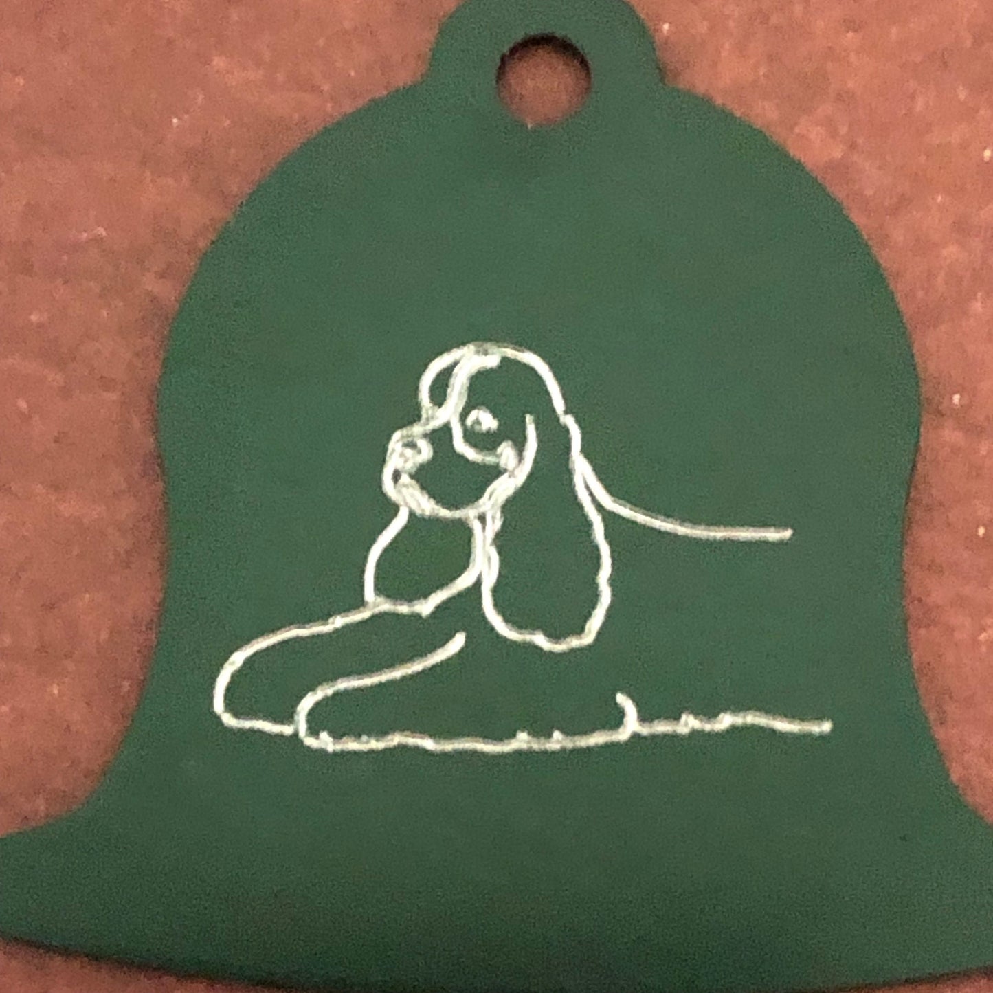 Cocker Spaniel, Dog, Green Bell Personalized Aluminum Tag Diamond Engraved Dog Cat Tag ID Tag Kitty Tag Puppy Tag, Collars CABAPLBT
