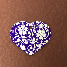 Load image into Gallery viewer, Ornate Floral Print Large Purple Heart Personalized Aluminum Tag, Diamond Engraved, Key Chain, Keychain, For Lost Keys