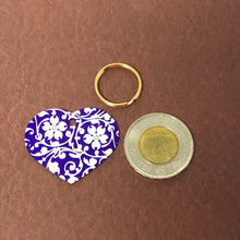 Load image into Gallery viewer, Ornate Floral Print Large Purple Heart Personalized Aluminum Tag, Diamond Engraved, Key Chain, Keychain, For Lost Keys