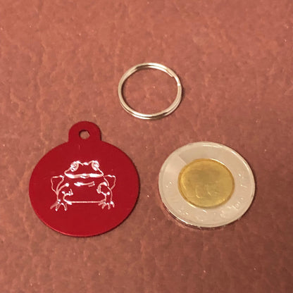 Frog Large Circle Aluminum Tag Personalized Diamond Engraved Pet Cat Dog Human ID Tag for Bags, Backpacks, Key Chains and Collars. CAatAPLCT