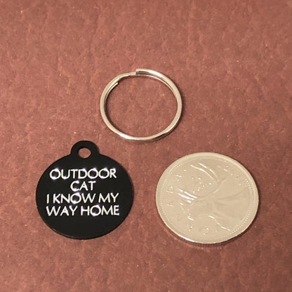 Outdoor Cat I Know My Way Home Small Circle Aluminum Tag Personalized Diamond Engraved Cat ID Tags, For Cat Collar, Lost Cat ID, OCIKMWHSC