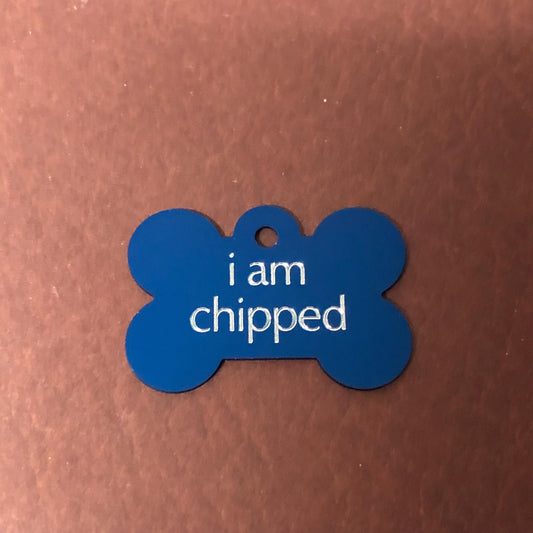 i am chipped, Large Bone Aluminum Tag, Personalized Diamond Engraved, Dog Tag Cat Tag ID Tags For Dog Collars, IACLB