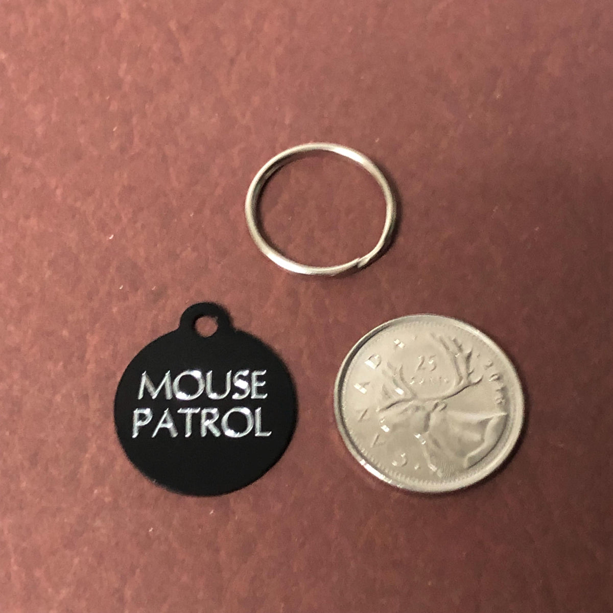 Mouse Patrol Small Circle Aluminum Tag Personalized Diamond Engraved Cat ID Tags