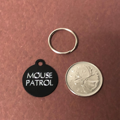 Mouse Patrol Small Circle Aluminum Tag Personalized Diamond Engraved Cat ID Tags