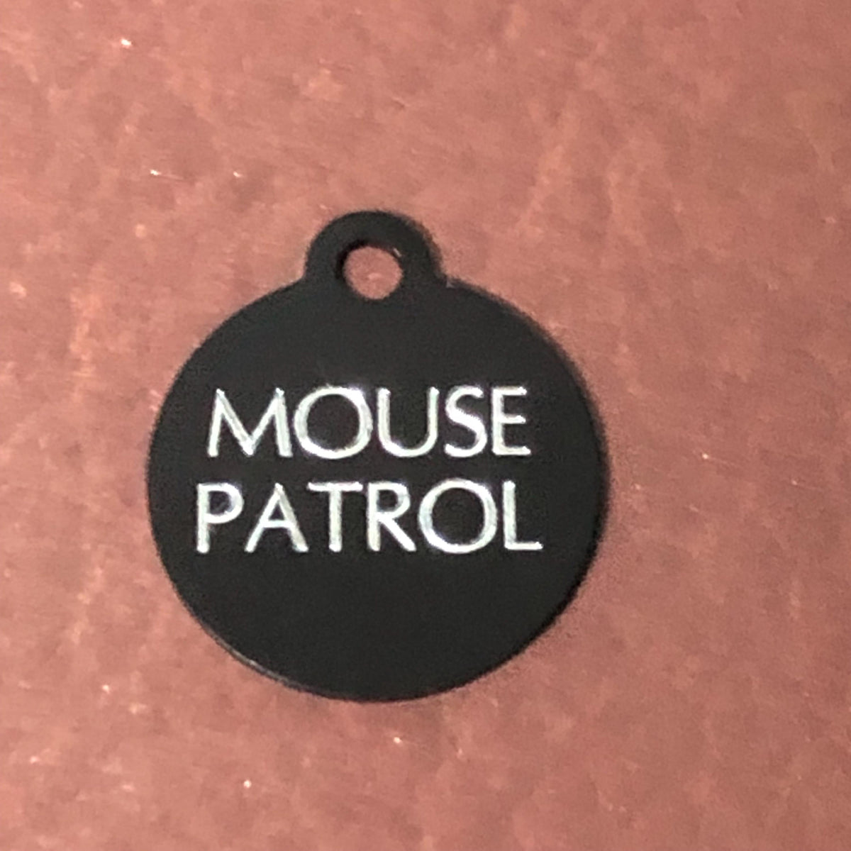 Mouse Patrol Small Circle Aluminum Tag Personalized Diamond Engraved Cat ID Tags