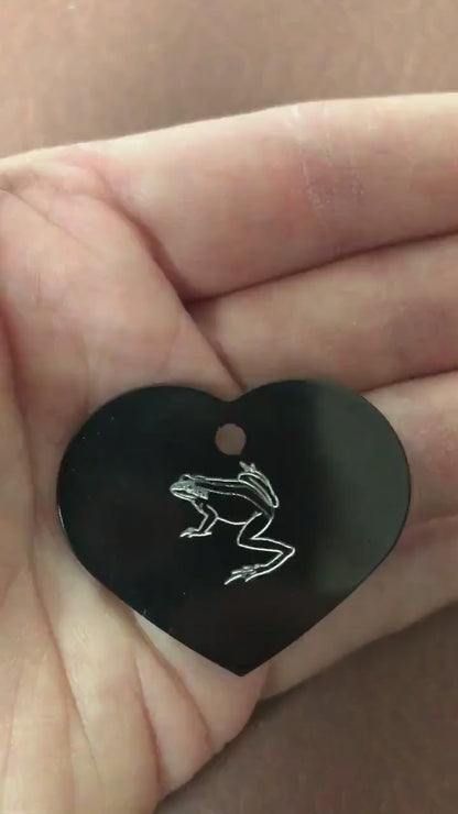 Frog, Toad, Amphibians, Large Heart Aluminum Tag, Personalized Diamond Engraved, For Cat, Dog, ID Tag, Bags, Backpacks, Key Chain CA3APLHT