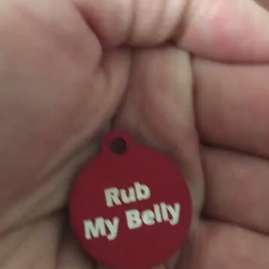 Rub My Belly, Small Red Circle Aluminum Tag, Personalized Diamond Engraved, Cat Tag, Dog Tag, Pet ID Tags, Lost Pet, For Dog Collar, RMBSRC