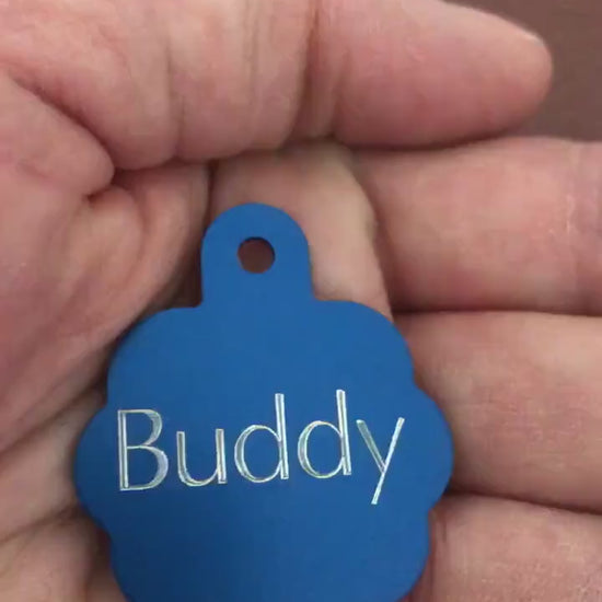Large Blue Rosette Tag,  Personalized Aluminum Tag, Diamond Engraved, Dog, Cat Tag, ID Tag Kitty Tag Puppy Tag For Bags, Collars, Key Chains