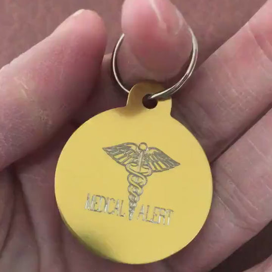 Medical Alert, Large Circle Personalized Aluminum Tag, Diamond Engraved, ID For Bags, Backpacks, Key Chains. CAzAPLCT