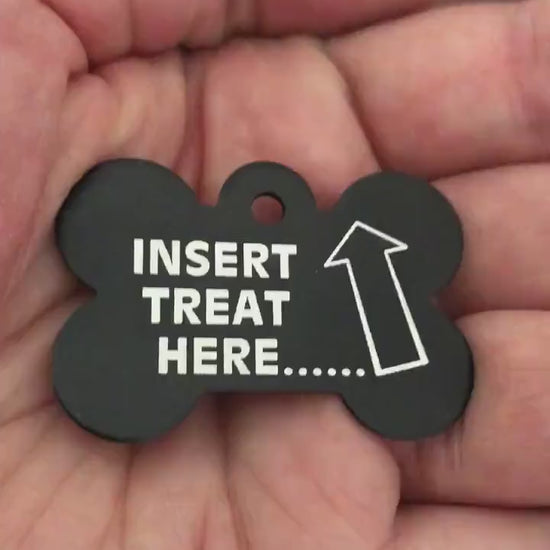 Insert Treat Here Large Black Bone Dog Tag Personalized Aluminum Tag Diamond Engraved Dog Tag Cat Tag Small Animal Tag Kitty Tag Puppy