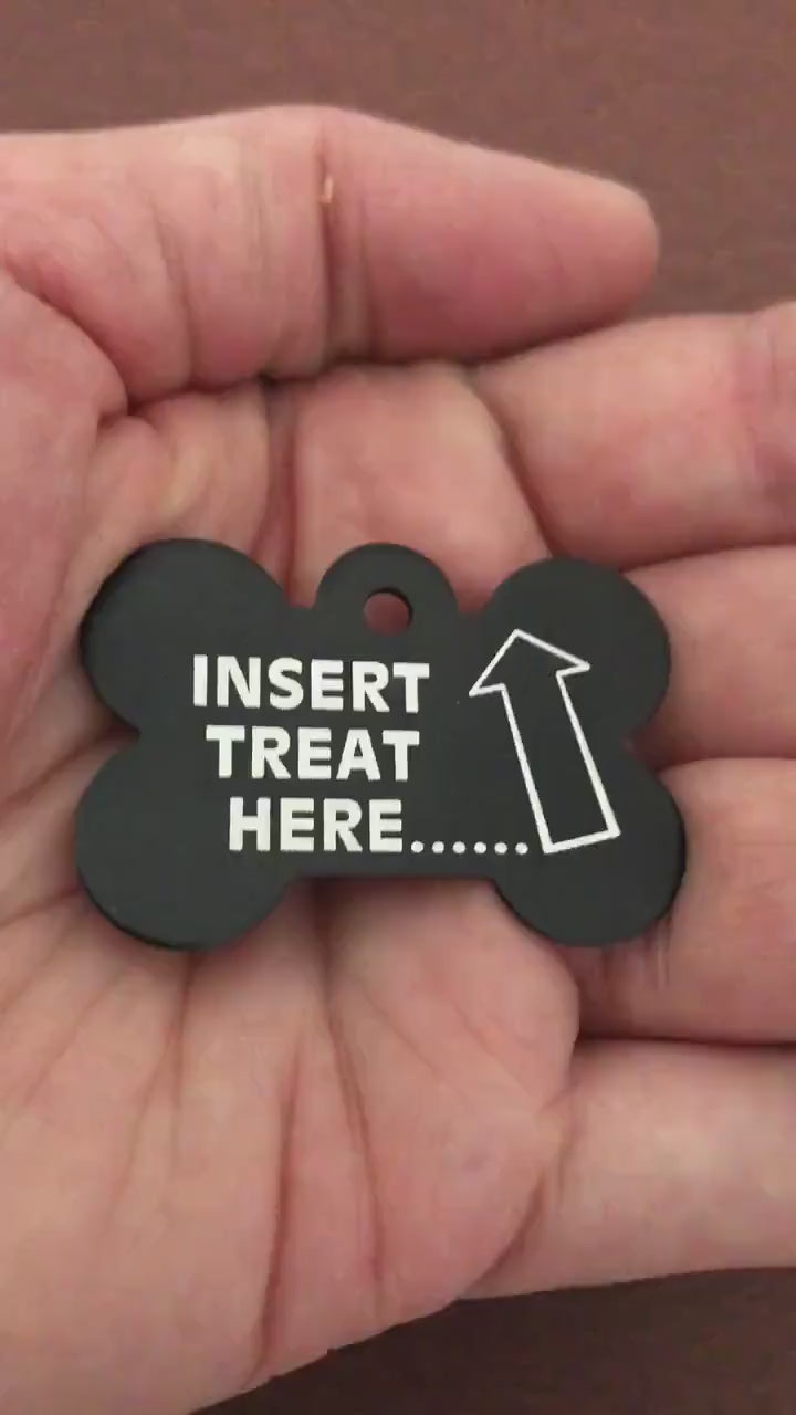 Insert Treat Here Large Black Bone Dog Tag Personalized Aluminum Tag Diamond Engraved Dog Tag Cat Tag Small Animal Tag Kitty Tag Puppy