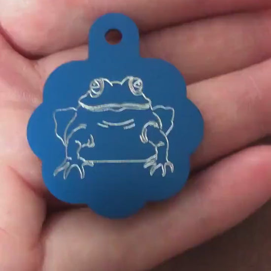 Frog, Toad, Amphibians Large Blue Rosette Tag, Personalized Aluminum Tag, Diamond Engraved, For Dog Cat ID Tag Kitty Tag Puppy Tag CApsALBRT