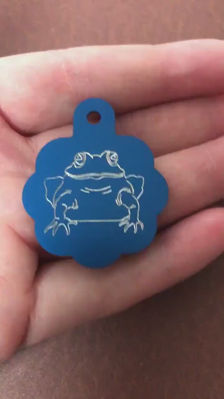 Frog, Toad, Amphibians Large Blue Rosette Tag, Personalized Aluminum Tag, Diamond Engraved, For Dog Cat ID Tag Kitty Tag Puppy Tag CApsALBRT