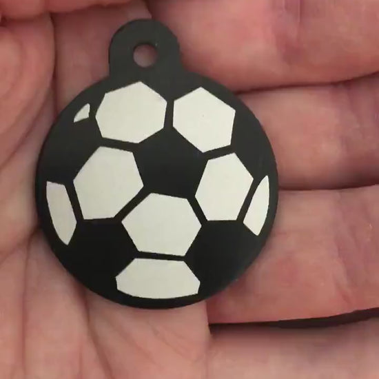 Soccer Ball, Black Large Circle Tag, Personalized Aluminum Tag, Diamond Engraved, Key Chain, Keychain, For Lost Keys, SBLBCT