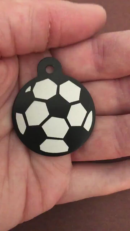 Soccer Ball, Black Large Circle Tag, Personalized Aluminum Tag, Diamond Engraved, Key Chain, Keychain, For Lost Keys, SBLBCT