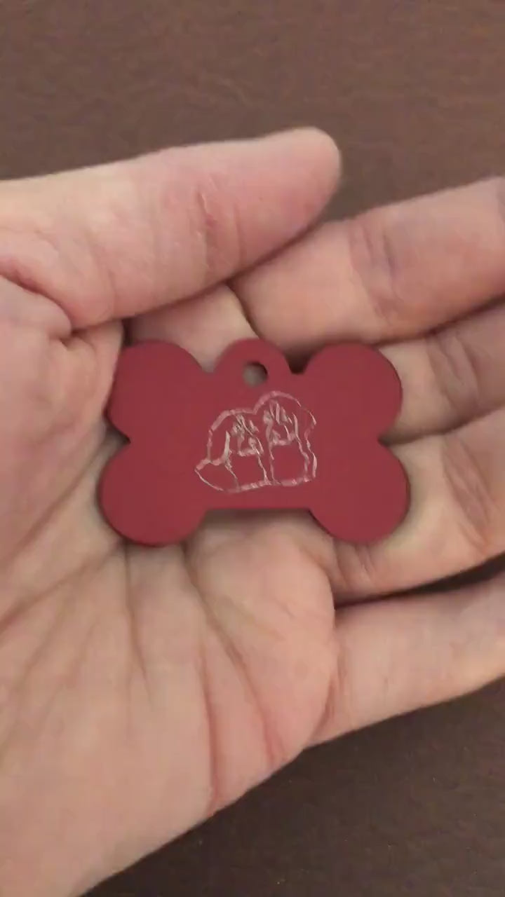 Two Dogs, Large Bone Tag, Aluminum Personalized Diamond Engraved, Dog Tag, Pet Tag, ID Tags, For Dog Collar, Puppy Tag, CAXAPLB