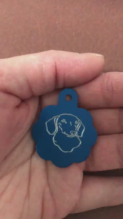 Dog, Large Blue Rosette Tag, Personalized Aluminum Tag, Diamond Engraved, Dog Cat Tag ID Tag Kitty Tag Puppy Tag CAQALBRT