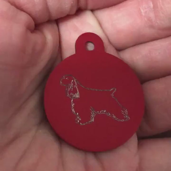 Cocker Spaniel, American Cocker Spaniel, Large Circle Aluminum Tag, Personalized Diamond Engraved, Pet Cat Dog ID For Bags Collars. CARAPLCT