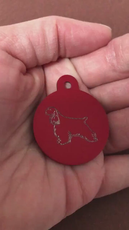 Cocker Spaniel, American Cocker Spaniel, Large Circle Aluminum Tag, Personalized Diamond Engraved, Pet Cat Dog ID For Bags Collars. CARAPLCT