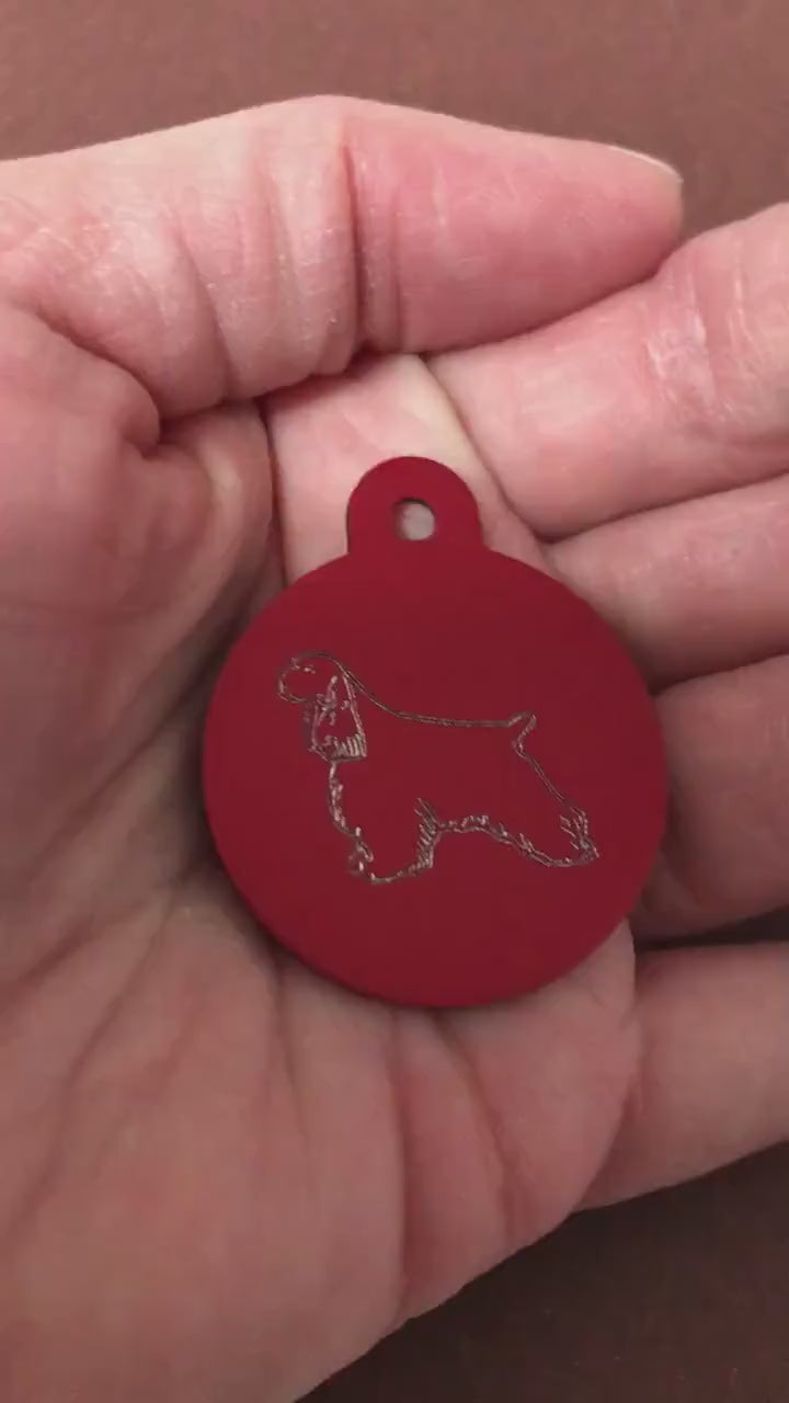 Cocker Spaniel, American Cocker Spaniel, Large Circle Aluminum Tag, Personalized Diamond Engraved, Pet Cat Dog ID For Bags Collars. CARAPLCT