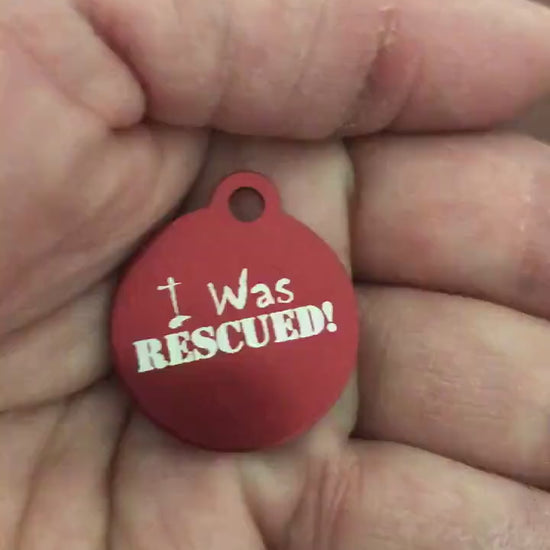 I was Rescued! Small Circle Aluminum Tag, Personalized Diamond Engraved, Cat Tag, Dog tag, Pet Tag, ID Tags, For Cat Collar, IWRSRC