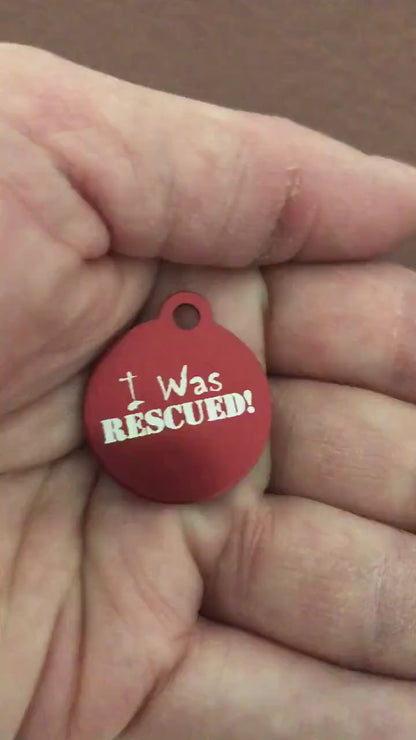 I was Rescued! Small Circle Aluminum Tag, Personalized Diamond Engraved, Cat Tag, Dog tag, Pet Tag, ID Tags, For Cat Collar, IWRSRC