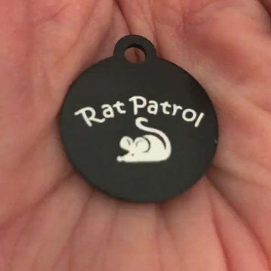 Rat Patrol, Small Black Circle Aluminum Tag, Diamond Engraved, Personalized Cat Tag, Kitten Tag, For Cat Collar RPSBKC