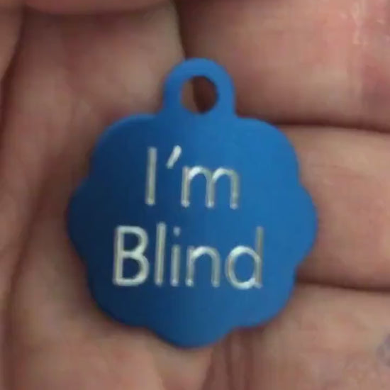 I'm Blind, Small Blue Rosette Aluminum Tag, Personalized Diamond Engraved, Cat Tag, ID Tag, Dog Tag, Tag for Dog Collar, Tag for Cat Collar