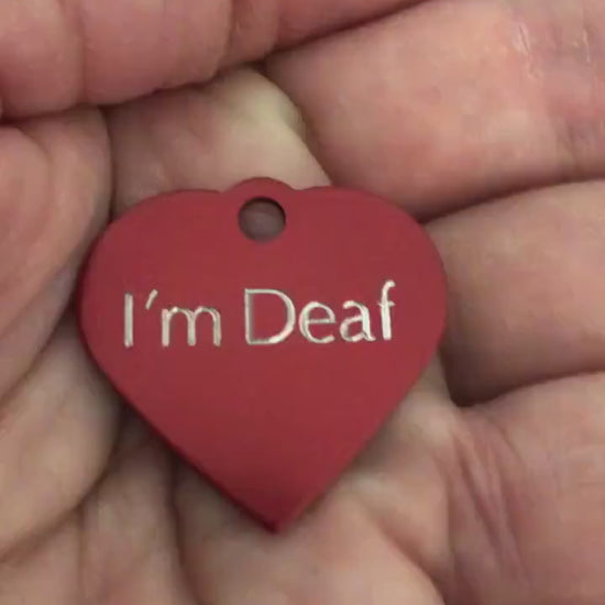 I'm Deaf, Small Heart Aluminum Tag, Personalized Diamond Engraved, Pet Tag, Cat Tag, Dog Tag, Personal ID Tag, For Collars, Key Chains IMDSH