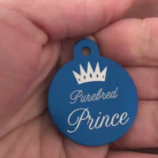 Purebred Prince Large Circle Tag Blue Personalized Aluminum Tag Diamond Engraved Dog Tag Cat Tag Animal Tag Kitty Tag Puppy Tag PBPLBCT