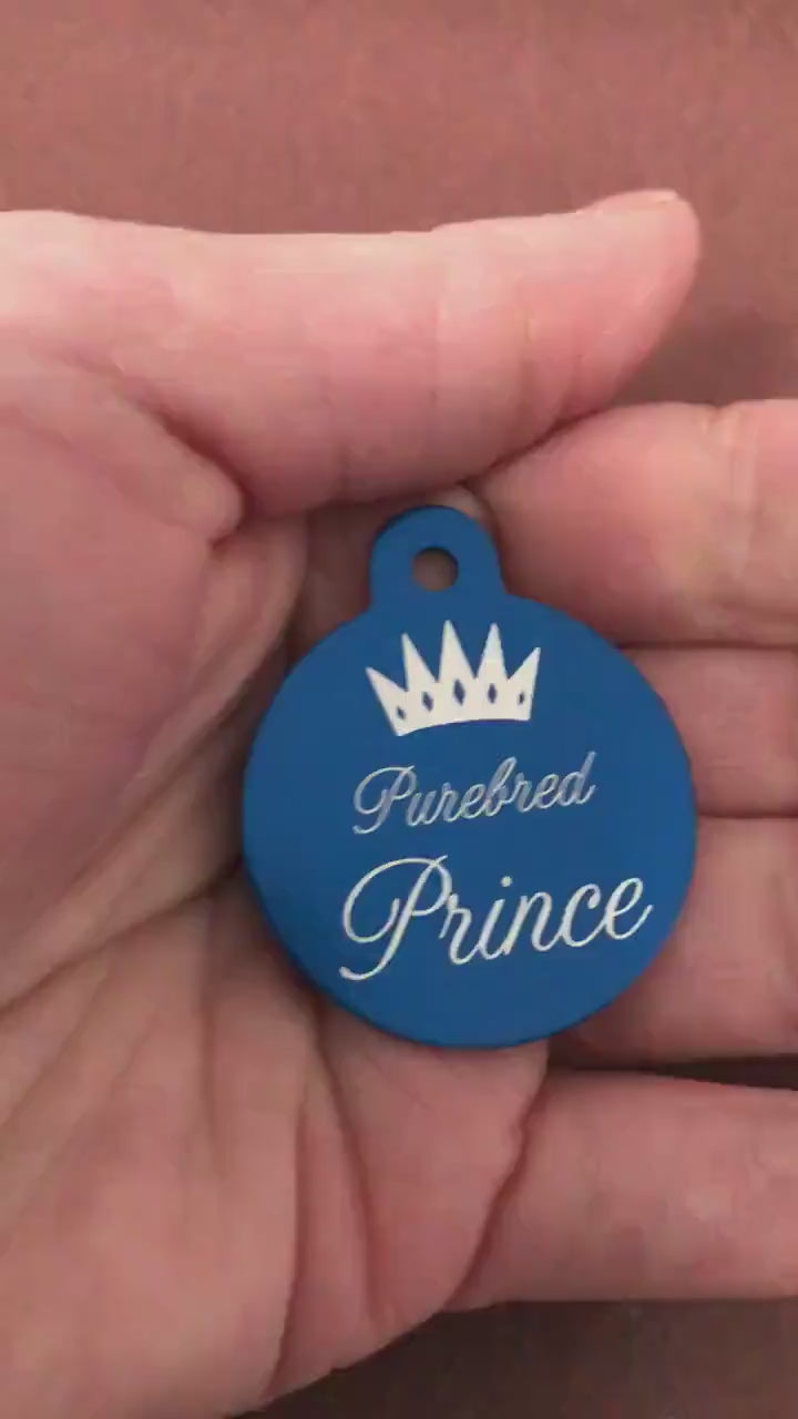 Purebred Prince Large Circle Tag Blue Personalized Aluminum Tag Diamond Engraved Dog Tag Cat Tag Animal Tag Kitty Tag Puppy Tag PBPLBCT