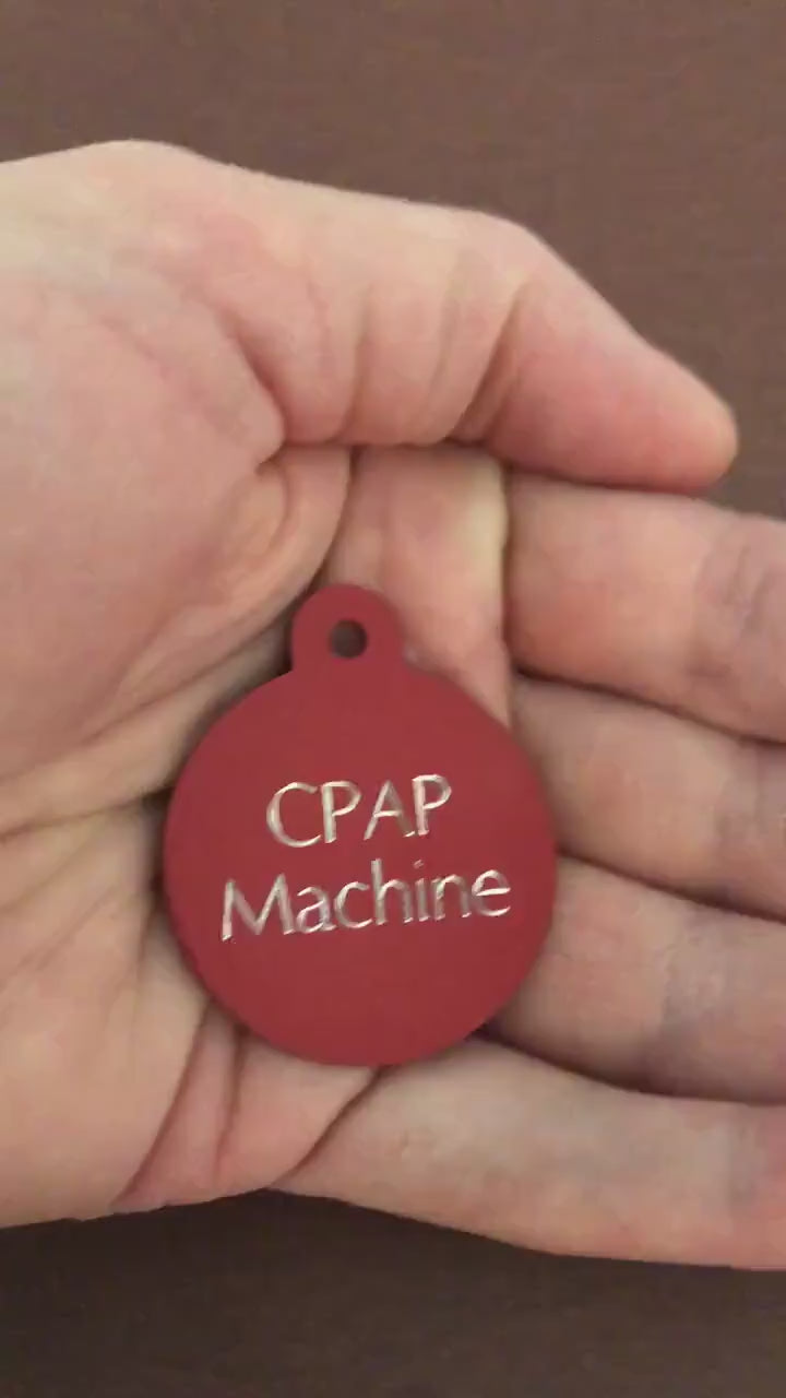 CPAP Machine Large Circle Aluminum Tag Personalized Diamond Engraved Tag Keychain CPAPLAC
