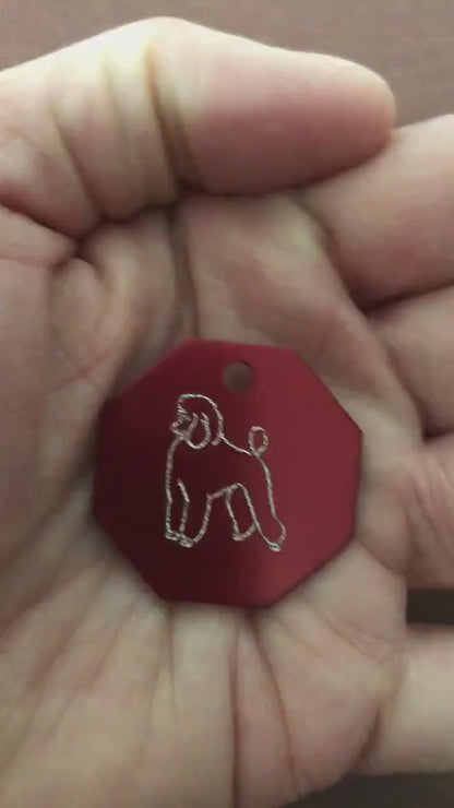 Poodle, Dog, Large Stop Sign, Personalized Aluminum Tag Diamond Engraved Tag ID For Bags, Key Chains. CAFAPLSS