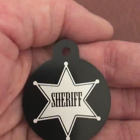 Sheriff Tag, Large Black Circle Tag Personalized Aluminum Tag Diamond Engraved Dog Tag Cat Tag Animal Tag Kitty Tag Puppy Tag For Dog SBLBKC
