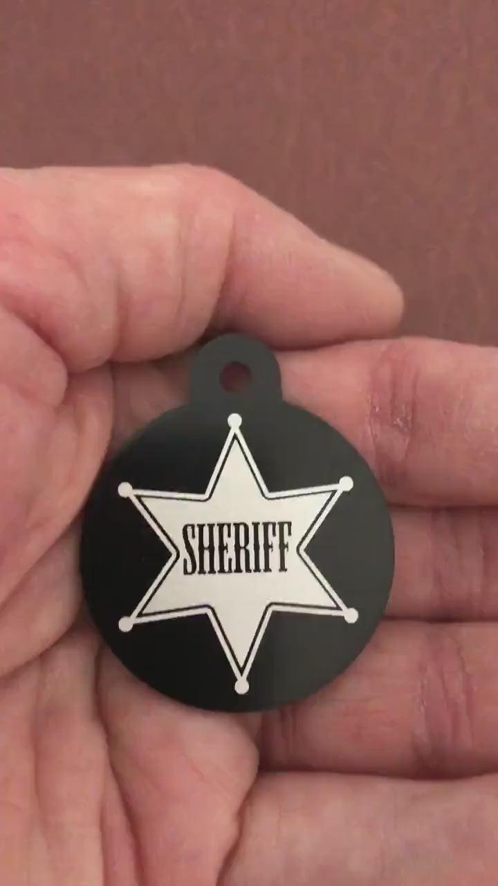 Sheriff Tag, Large Black Circle Tag Personalized Aluminum Tag Diamond Engraved Dog Tag Cat Tag Animal Tag Kitty Tag Puppy Tag For Dog SBLBKC