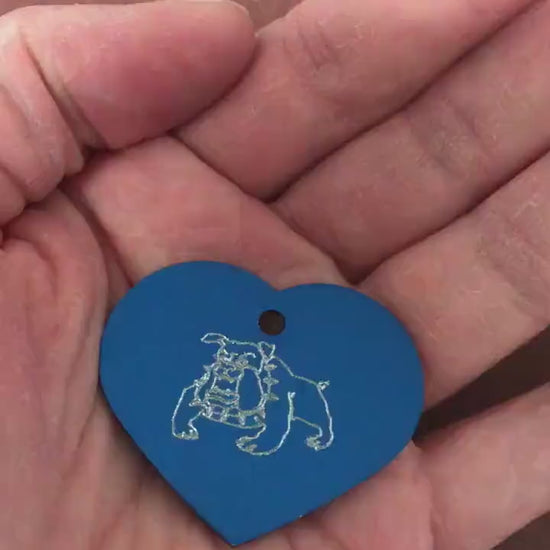 Bulldog, Large Heart Aluminum Tag, Personalized Diamond Engraved, For Cat Tag, Dog Tag, ID Tag, Bags, Backpacks, Key Chain, CAjAPLHT