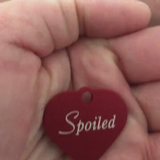 Spoiled, Small Red Heart Aluminum Tag, Personalized Diamond Engraved, Pet Tag, Cat Tag, Dog Tag, Tag For Bags, Backpacks,  For Collars. SSRH