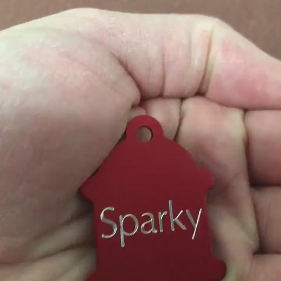 Large Fire Hydrant Aluminum Tag Personalized Diamond Engraved Available in Gold Or Red Puppy Tag Cat Tag Dog Tag ID Tags Pet Tags