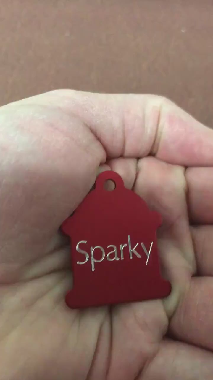 Large Fire Hydrant Aluminum Tag Personalized Diamond Engraved Available in Gold Or Red Puppy Tag Cat Tag Dog Tag ID Tags Pet Tags
