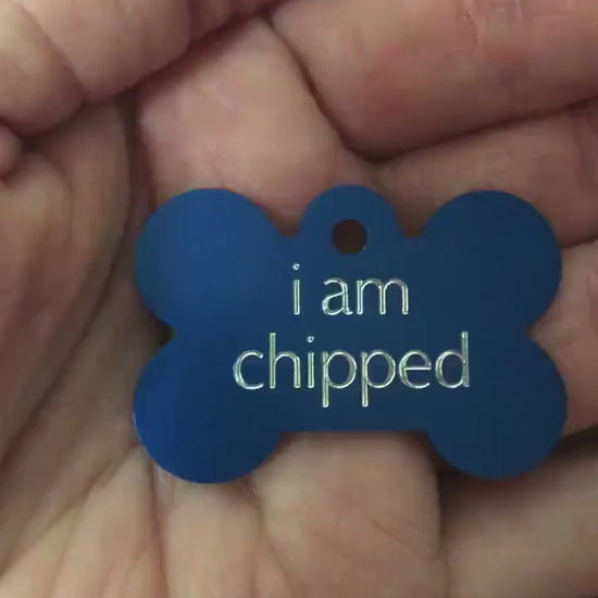 i am chipped, Large Bone Aluminum Tag, Personalized Diamond Engraved, Dog Tag Cat Tag ID Tags For Dog Collars, IACLB
