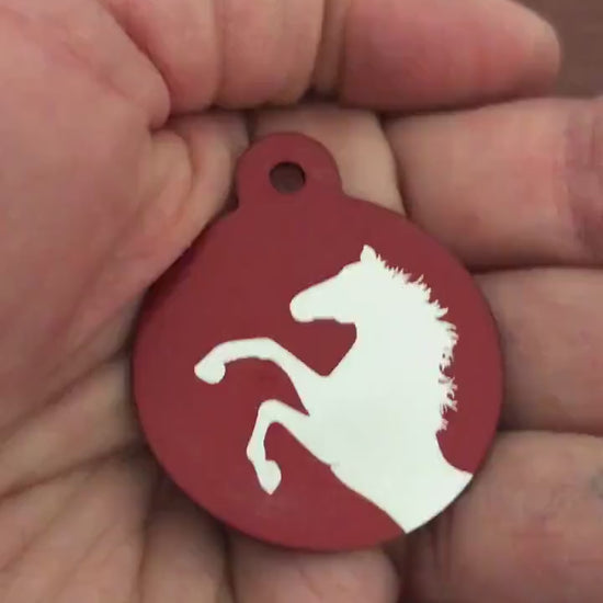 Horse, Large Red Circle, Personalized Aluminum Tag, Diamond Engraved, Personal ID Tag, Keychain, Dog Tag, Cat Tag, For Lost Keys