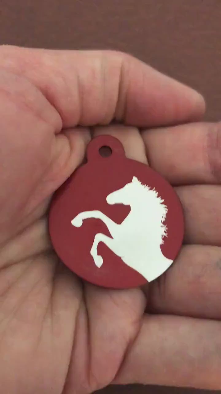 Horse, Large Red Circle, Personalized Aluminum Tag, Diamond Engraved, Personal ID Tag, Keychain, Dog Tag, Cat Tag, For Lost Keys