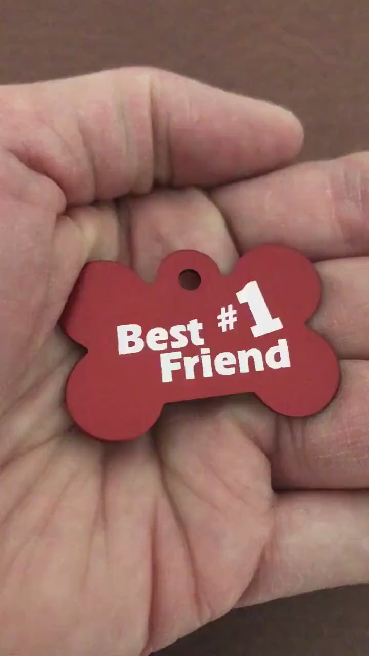 Best Friend #1, Large Red Bone, Personalized Aluminum Tag, Diamond Engraved, Dog Tag, Puppy Tag, For Dog Collar, For Puppy Collar, BFN1LRB
