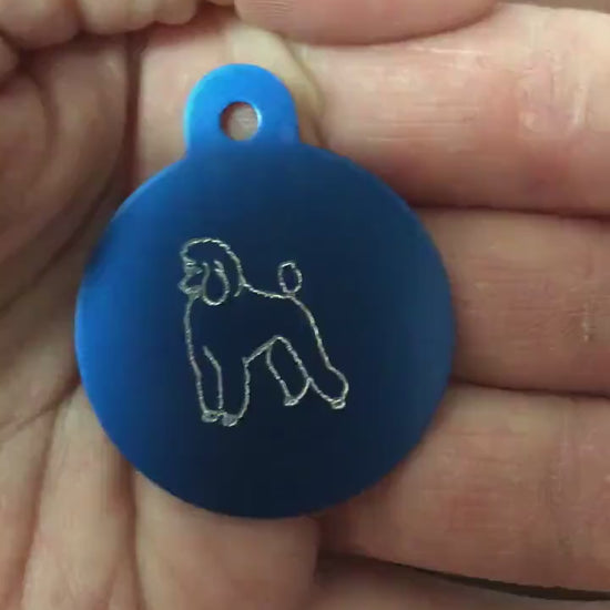 Poodle, Dog, Large Circle Aluminum Tag Personalized Diamond Engraved, Perfect for Bags, Backpacks, Key Chains, Suitcases, CAFAPLCT